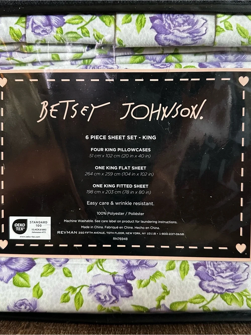 NEW Betsey Johnson King 6-Piece Sheet Set - Purple Floral